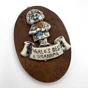 Vintage MCM Kitschy World's Best Grandma Wall Art Plaque, Fun Services Taiwan